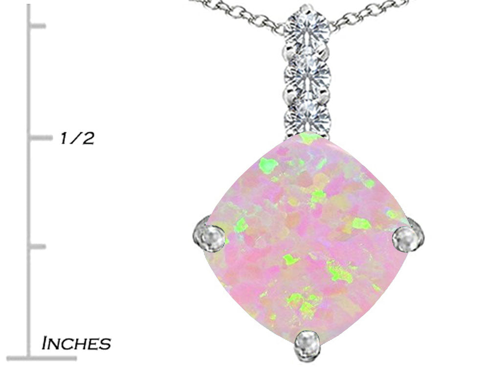 Star K Large 12mm Cushion-Cut Pink Created Opal and Cubic Zirconia Pendant Necklace