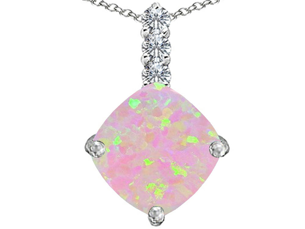 Star K Large 12mm Cushion-Cut Pink Created Opal and Cubic Zirconia Pendant Necklace