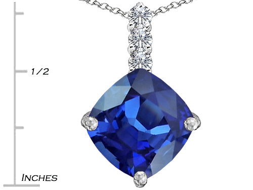 Star K Large 12mm Cushion-Cut Simulated Sapphire Pendant Necklace
