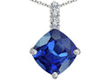 Star K Large 12mm Cushion-Cut Simulated Sapphire Pendant Necklace