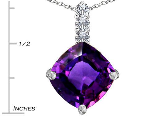 Star K Large 12mm Cushion-Cut Simulated Amethyst Pendant Necklace