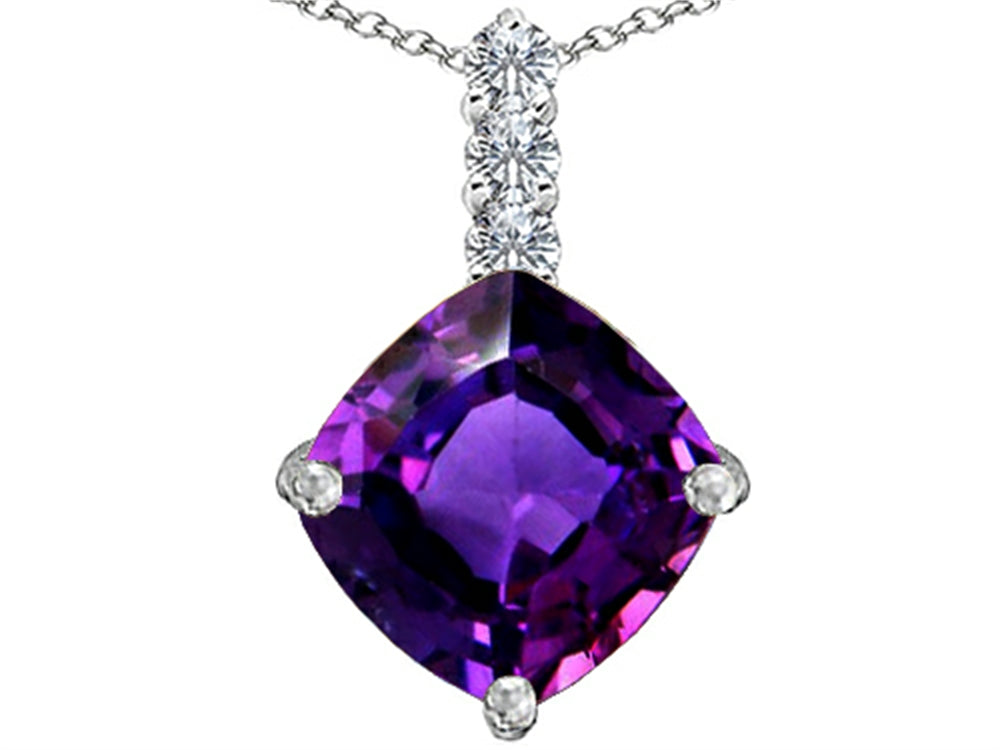 Star K Large 12mm Cushion-Cut Simulated Amethyst Pendant Necklace