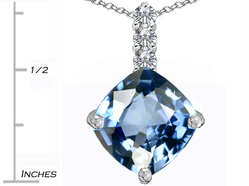 Star K Large 12mm Cushion-Cut Simulated Aquamarine Pendant Necklace