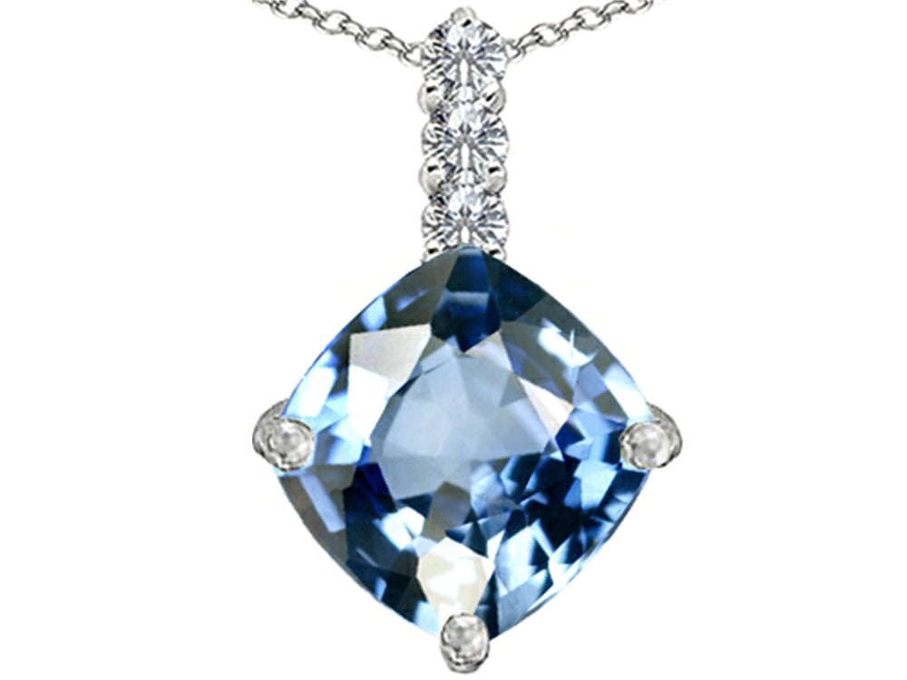 Star K Large 12mm Cushion-Cut Simulated Aquamarine Pendant Necklace