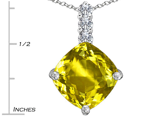 Star K Large 12mm Cushion-Cut Simulated Yellow Sapphire Pendant Necklace
