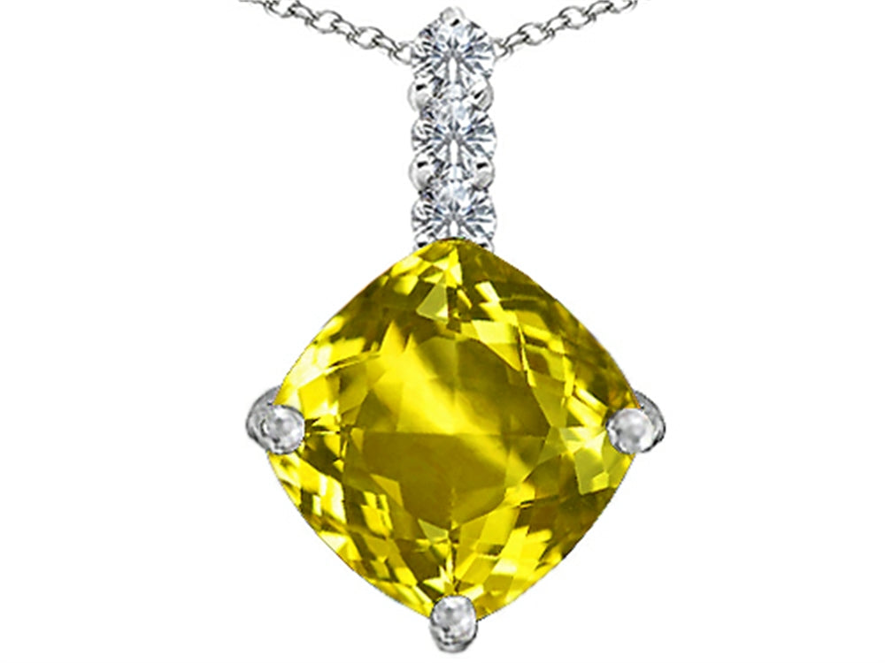 Star K Large 12mm Cushion-Cut Simulated Yellow Sapphire Pendant Necklace