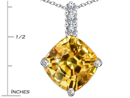 Star K Large 12mm Cushion-Cut Simulated Imperial Yellow Topaz Pendant Necklace