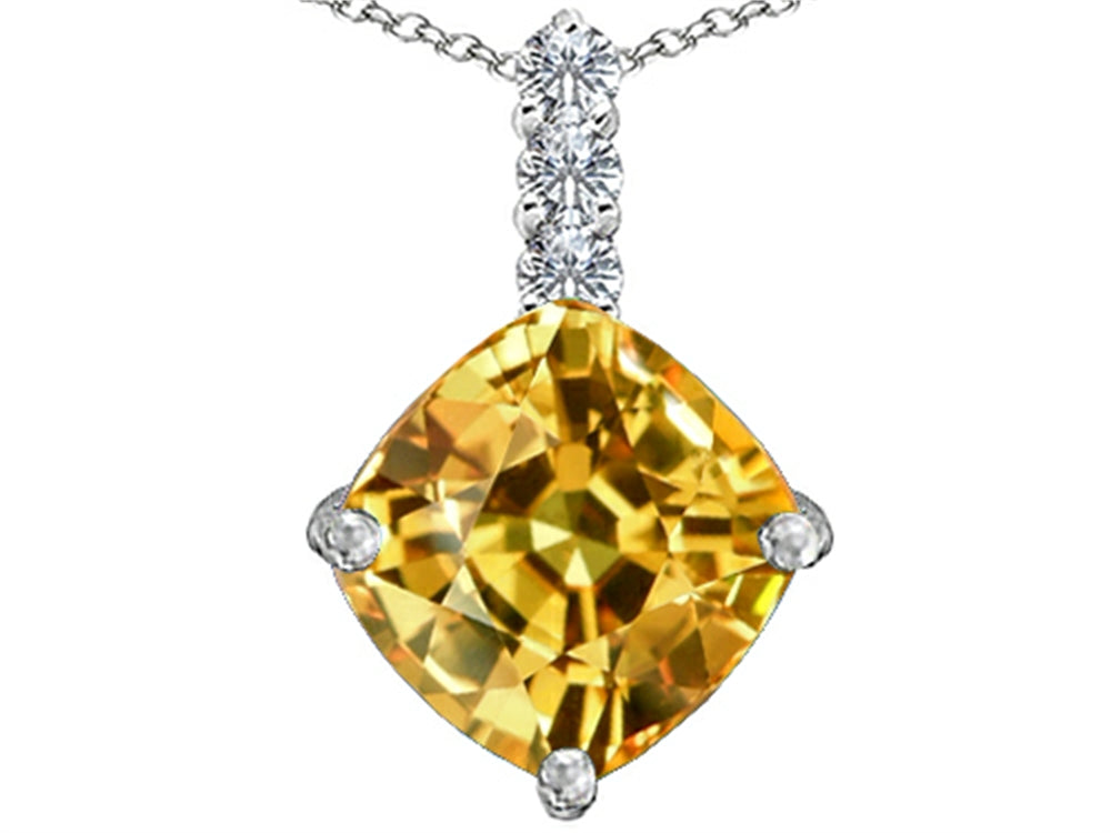 Star K Large 12mm Cushion-Cut Simulated Imperial Yellow Topaz Pendant Necklace