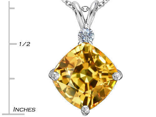 Star K Large 12mm Cushion-Cut Simulated Imperial Yellow Topaz Pendant Necklace
