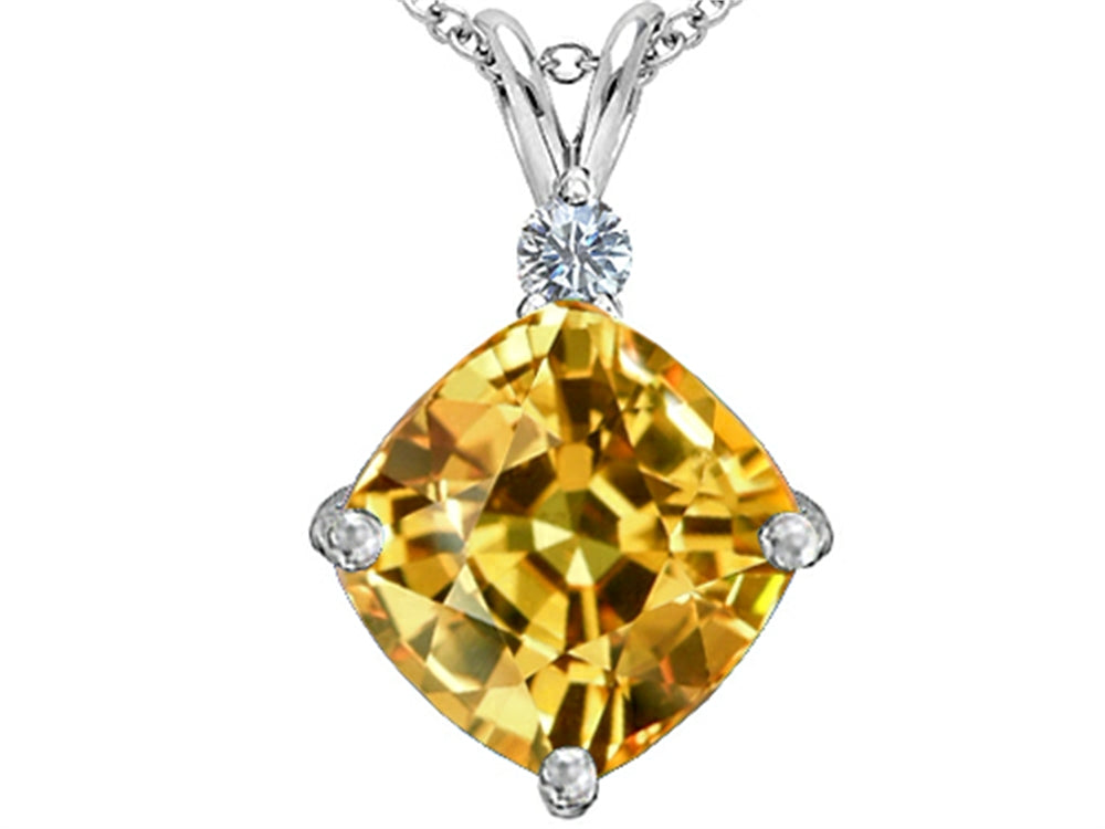 Star K Large 12mm Cushion-Cut Simulated Imperial Yellow Topaz Pendant Necklace