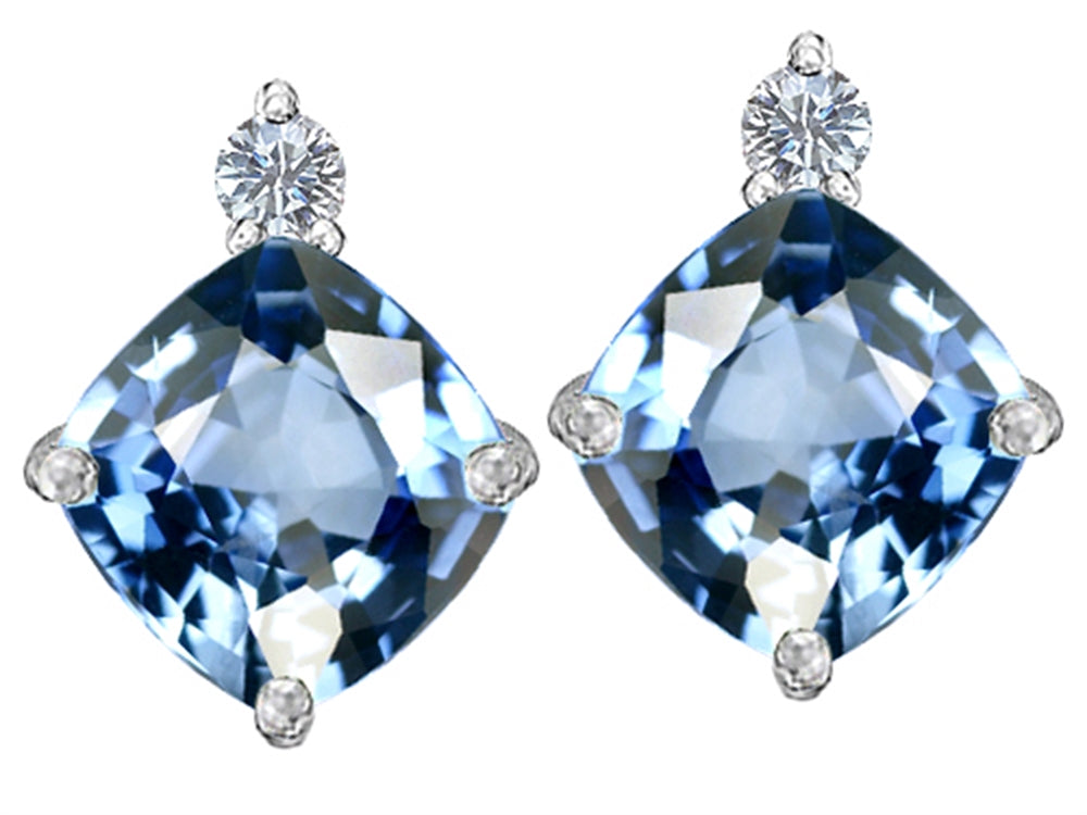Star K 7mm Cushion-Cut Simulated Aquamarine Earrings Studs