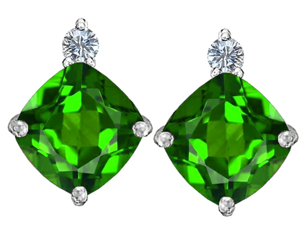 Star K 7mm Cushion-Cut Simulated Emerald Earrings Studs