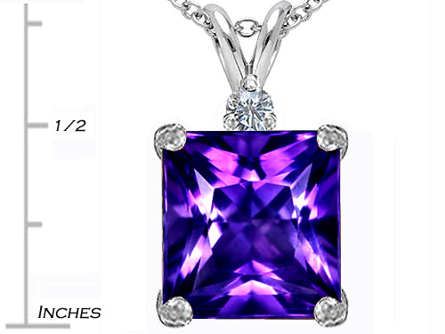 Star K Large 12mm Square Cut Simulated Amethyst Pendant Necklace