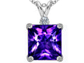 Star K Large 12mm Square Cut Simulated Amethyst Pendant Necklace