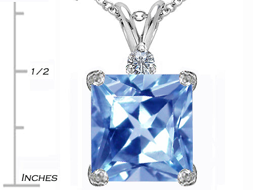 Star K Large 12mm Square Cut Simulated Aquamarine Pendant Necklace