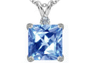 Star K Large 12mm Square Cut Simulated Aquamarine Pendant Necklace