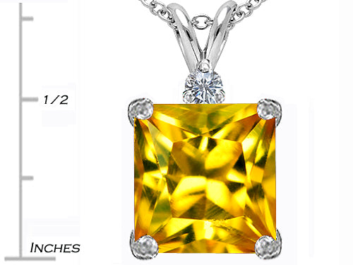 Star K Large 12mm Square Cut Simulated Citrine Pendant Necklace
