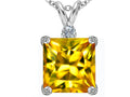 Star K Large 12mm Square Cut Simulated Citrine Pendant Necklace
