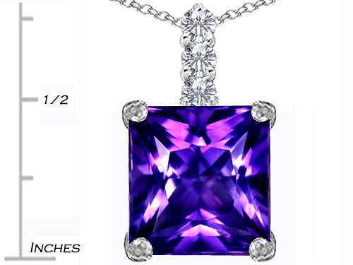 Star K Large 12mm Square Cut Simulated Amethyst Pendant Necklace