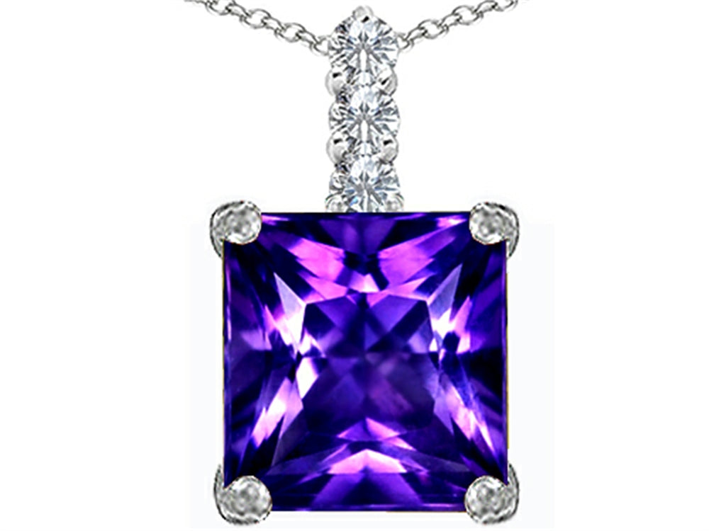 Star K Large 12mm Square Cut Simulated Amethyst Pendant Necklace