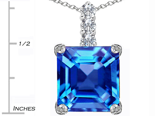 Star K Large 12mm Square Cut Simulated Blue Topaz Pendant Necklace
