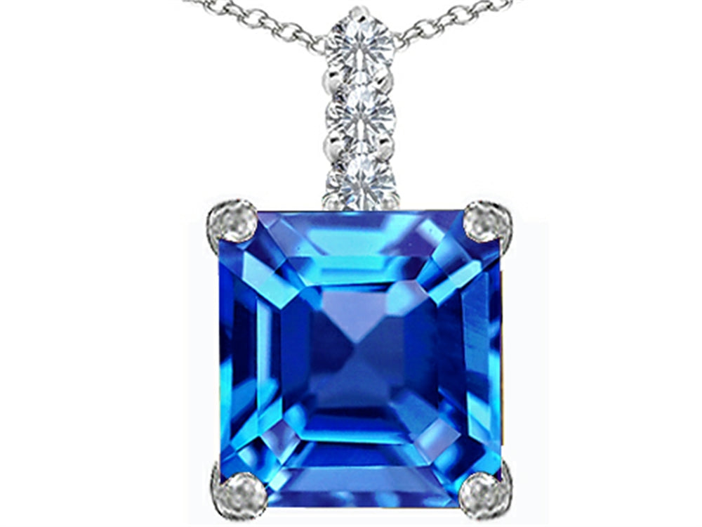 Star K Large 12mm Square Cut Simulated Blue Topaz Pendant Necklace