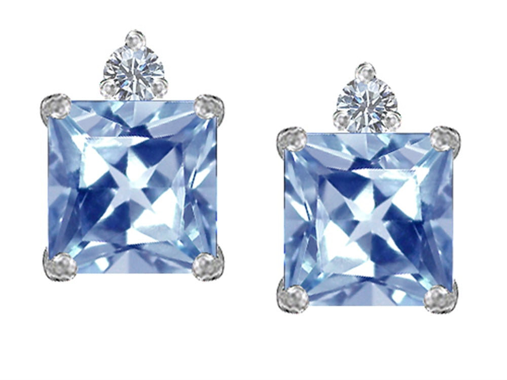 Star K 7mm Square Cut Simulated Aquamarine Earrings Studs