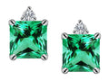 Star K 7mm Square Cut Simulated Emerald Earrings Studs