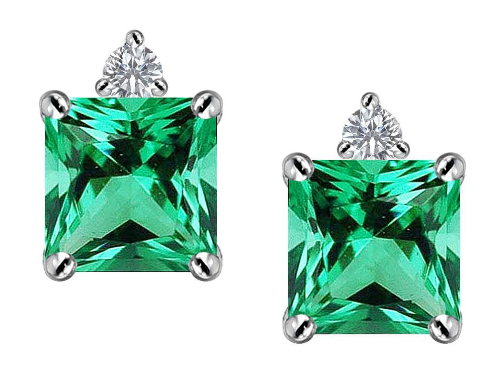 Star K 7mm Square Cut Simulated Emerald Earrings Studs