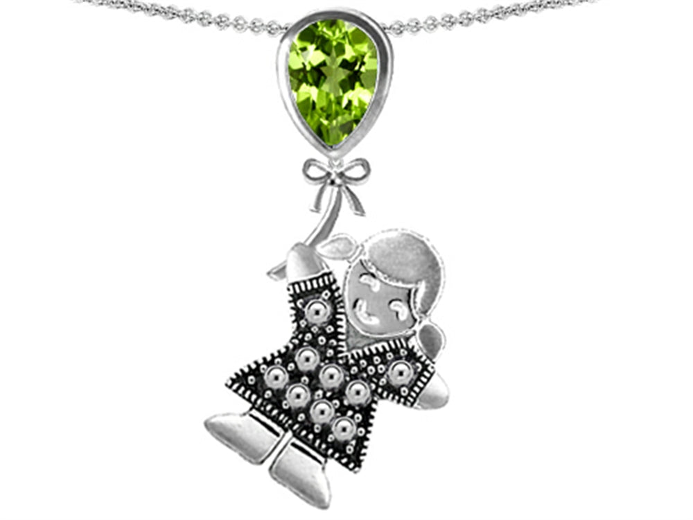 Star K Girl Holding a Balloon Mother August Birth Month Pear Shape Simulated Peridot Pendant Necklace