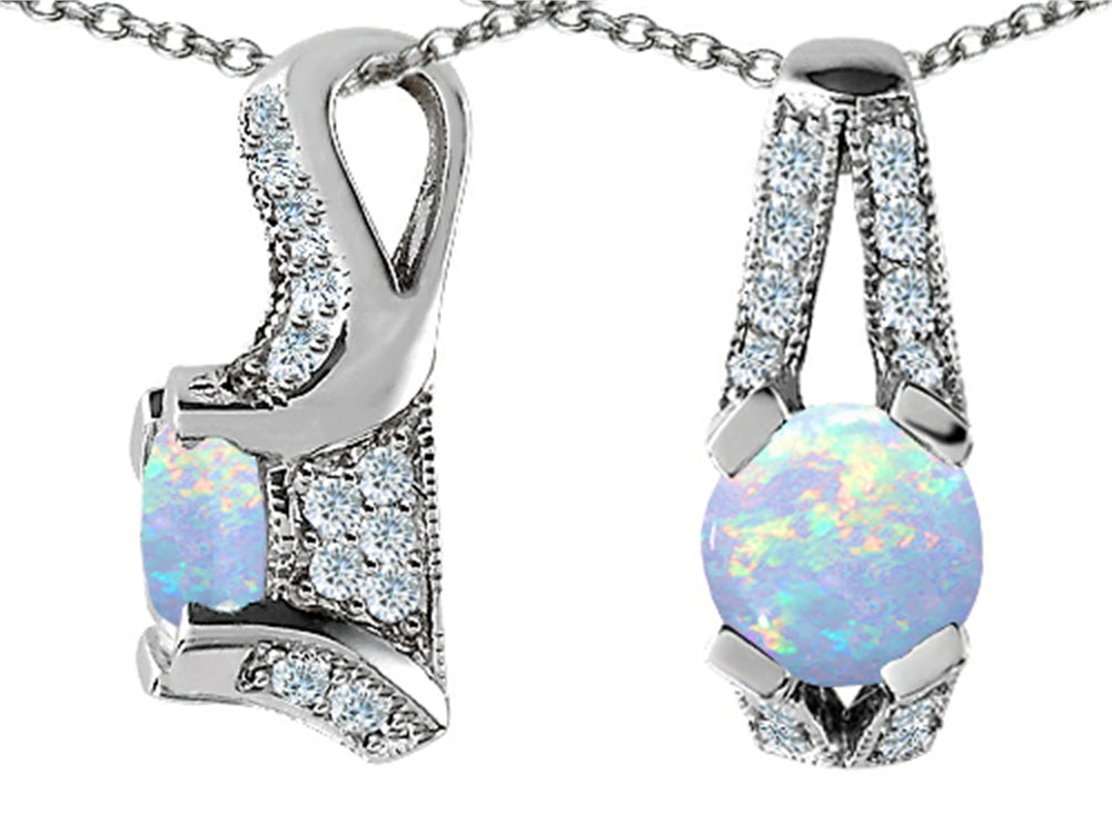 Star K 8mm Round Simulated Opal Designer Pendant Necklace