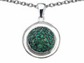 Star K Round Puffed Pendant Necklace with Simulated Emerald