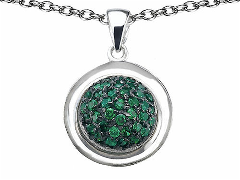 Star K Round Puffed Pendant Necklace with Simulated Emerald