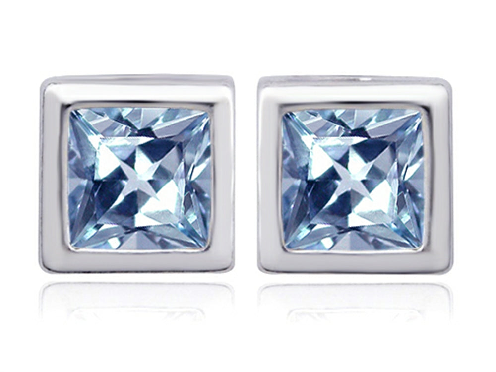 Star K 8mm Square Cut Simulated Aquamarine Earrings Studs
