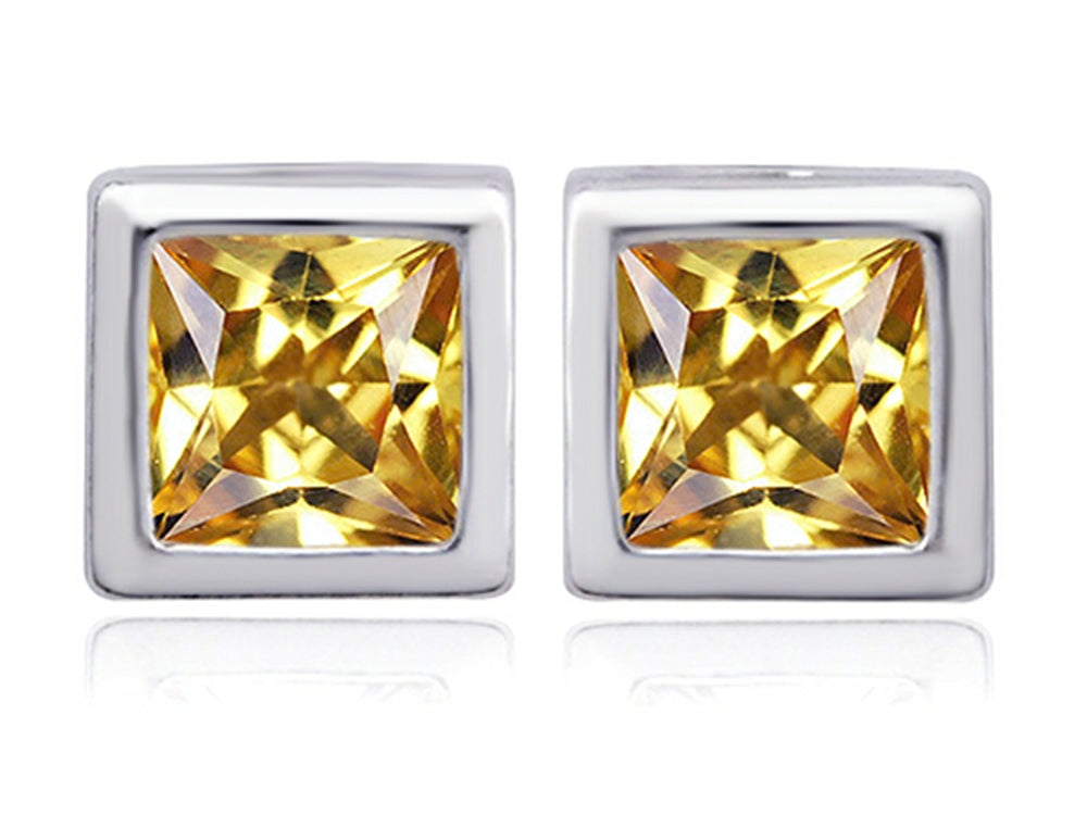 Star K 8mm Square Cut Simulated Imperial Yellow Topaz Earrings Studs