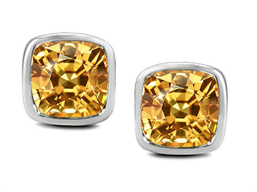 Star K 8mm Cushion-Cut Simulated Imperial Yellow Topaz Earrings Studs