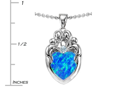 Star K Loving Mother And Family Pendant Necklace With Heart Shape 8mm Blue Created Opal