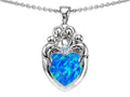 Star K Loving Mother And Family Pendant Necklace With Heart Shape 8mm Blue Created Opal