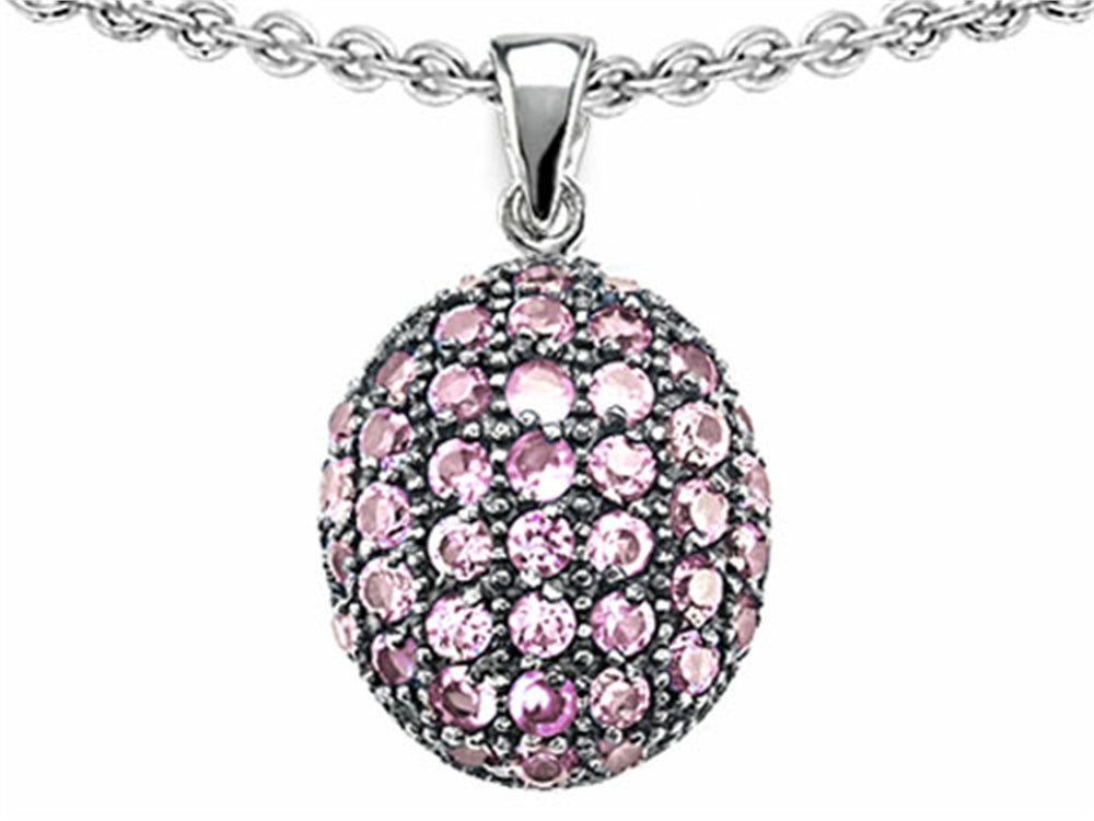 Star K Oval Puffed Pendant Necklace with Created Pink Sapphire