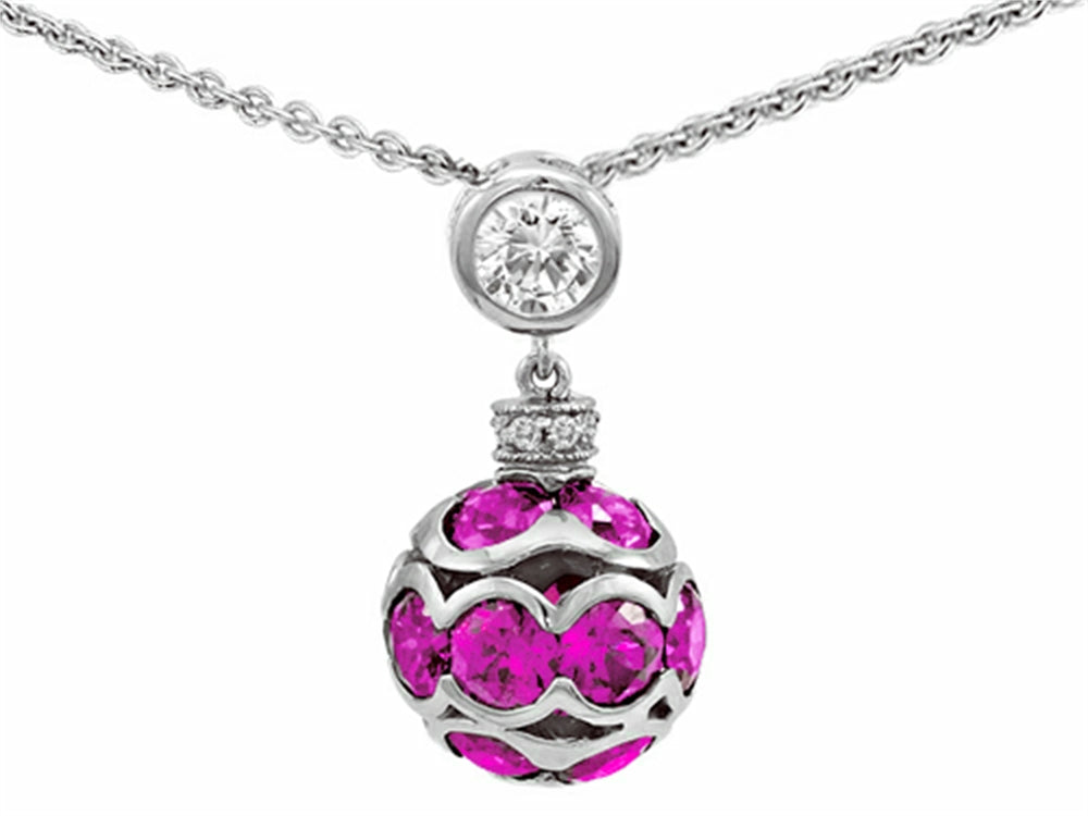 Star K Created Pink Sapphire Ball Pendant Necklace