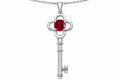 Tommaso Design Key to my Heart Clover Key Pendant Necklace with Round Created Ruby