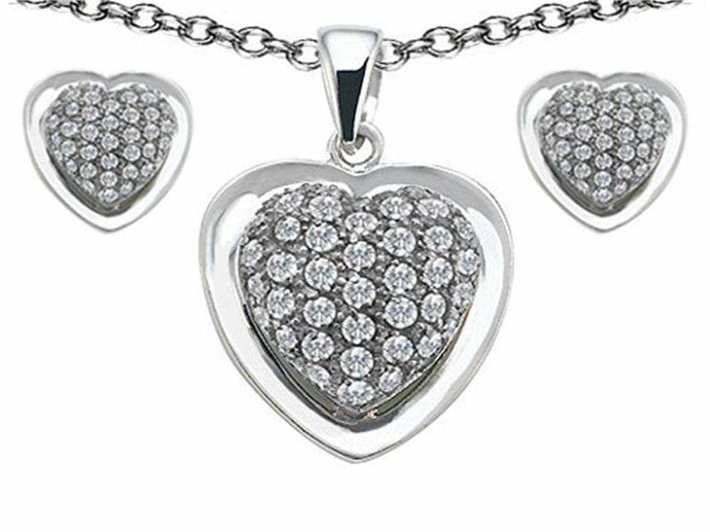 Star K Cubic Zirconia Heart Shape Love Pendant Necklace with matching earrings