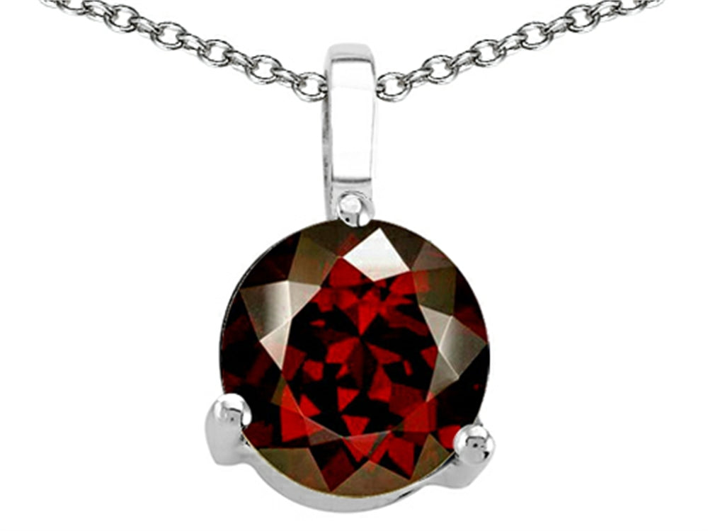 Tommaso Design Round Genuine Garnet Solitaire Pendant Necklace