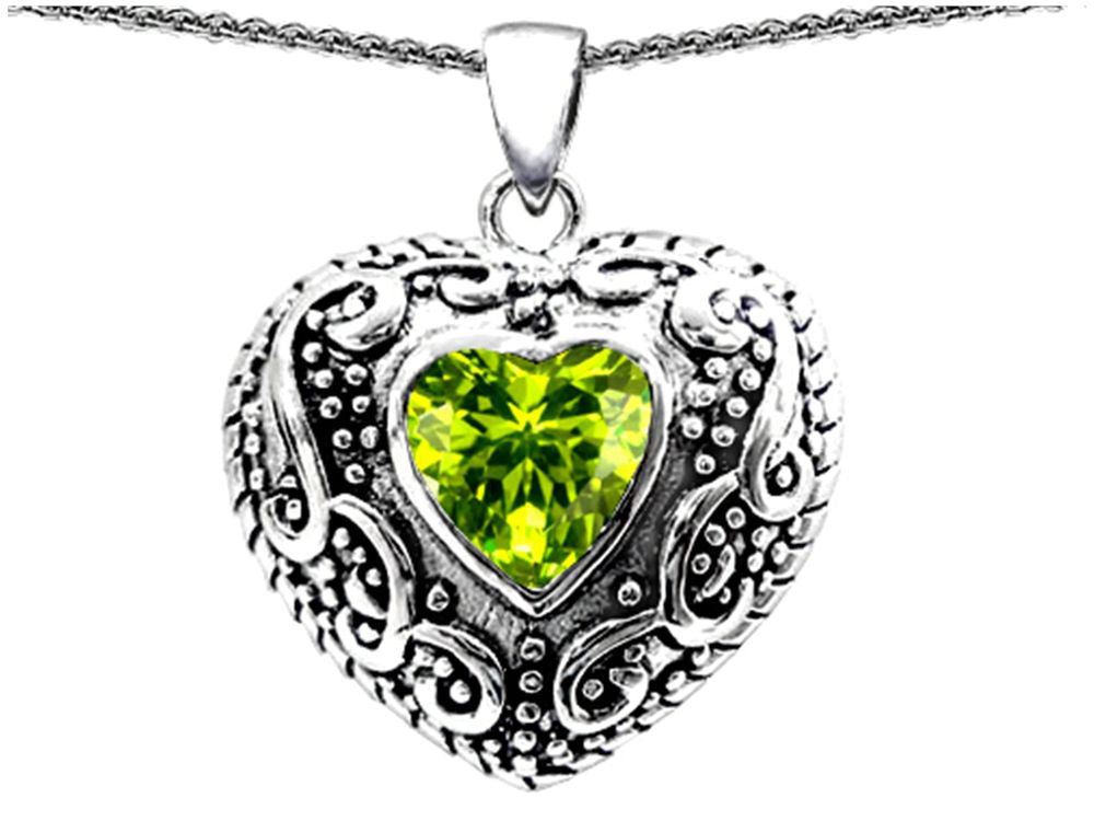 Star K Bali Style Puffed 7mm Heart Simulated Peridot Pendant Necklace