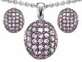 Star K Created Pink Sapphire Oval Puffed Pendant Necklace with matching earrings