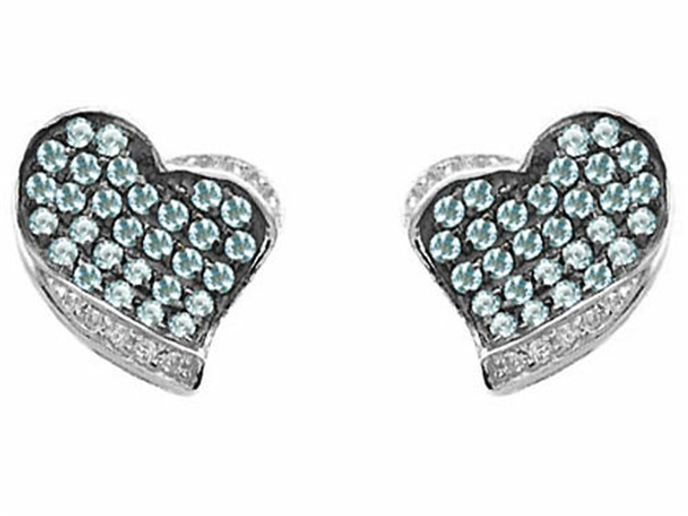 Star K Heart Shape Love Earrings With Simulated Aquamarine