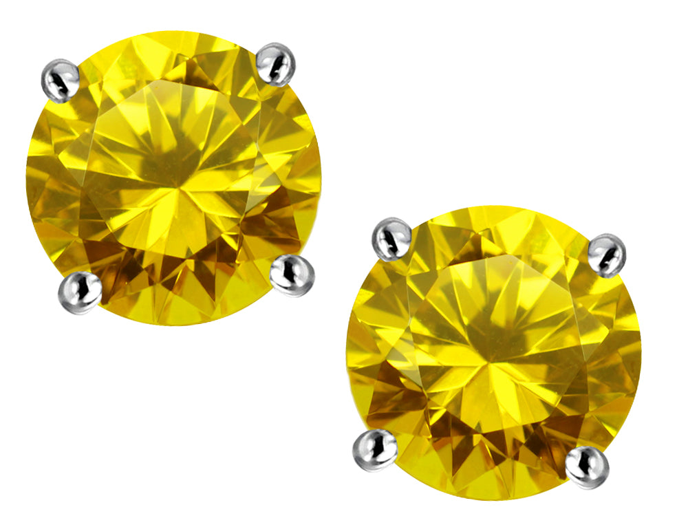 Star K Round 7mm Simulated Citrine Earrings Studs