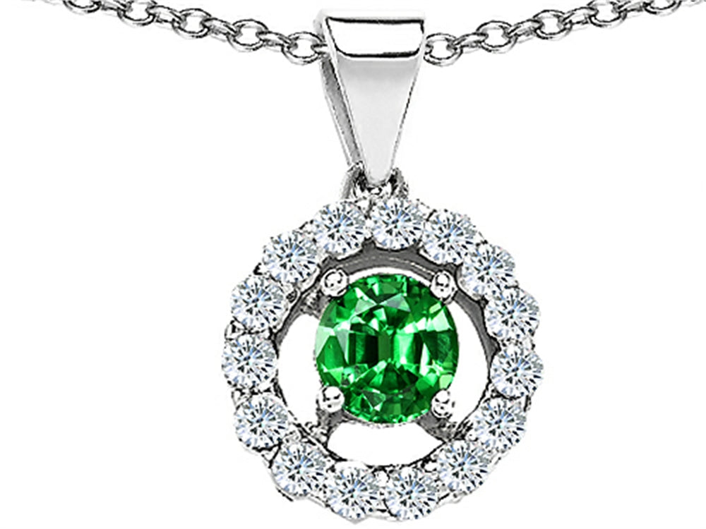 Star K Round Simulated Emerald Pendant Necklace