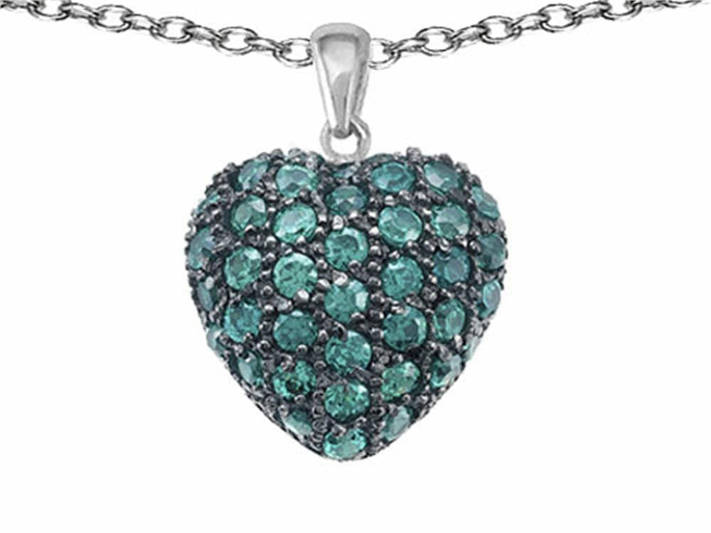 Star K Puffed Heart Love Pendant Necklace with Simulated Emerald