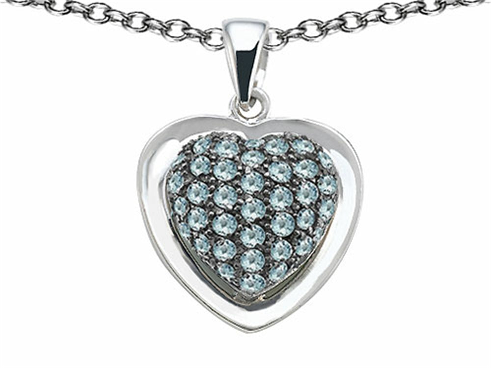 Star K Heart Shape Love Pendant Necklace with Simulated Aquamarine
